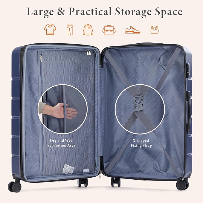 Sweetcrispy 29IN Carry on Luggage, Expandable Hard Shell ABS Suitcase with 360° Swivel Wheels, TSA Lock, Lightweight, Navy Blue