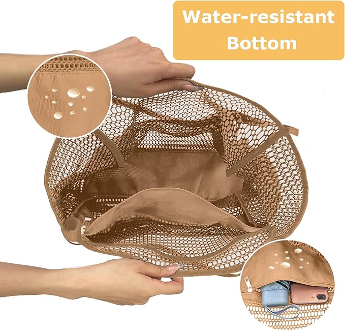Mesh Beach Tote Bags for Women Sandproof Large Shoulder Pool Swimming Bag Summer Vacation Essentials Inner Pocket