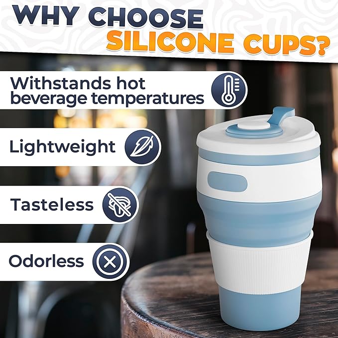 2-Pack Collapsible Coffee Cup Reusable – 12oz Leakproof Travel Coffee Mug, Silicone, Foldable & Portable for Hiking, Camping, Office | Lightweight, Heat-Resistant, Easy to Clean, Outdoor & Travel Cup
