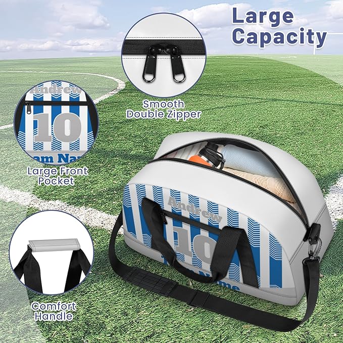 Basketball Soccer Gifts for Boys Girls - Custom Sports Duffle Bag, Personalized Name & Team Bag, Water-Resistant Gym Bag for Basketball, Soccer, Volleyball | Y-Cyan Grey