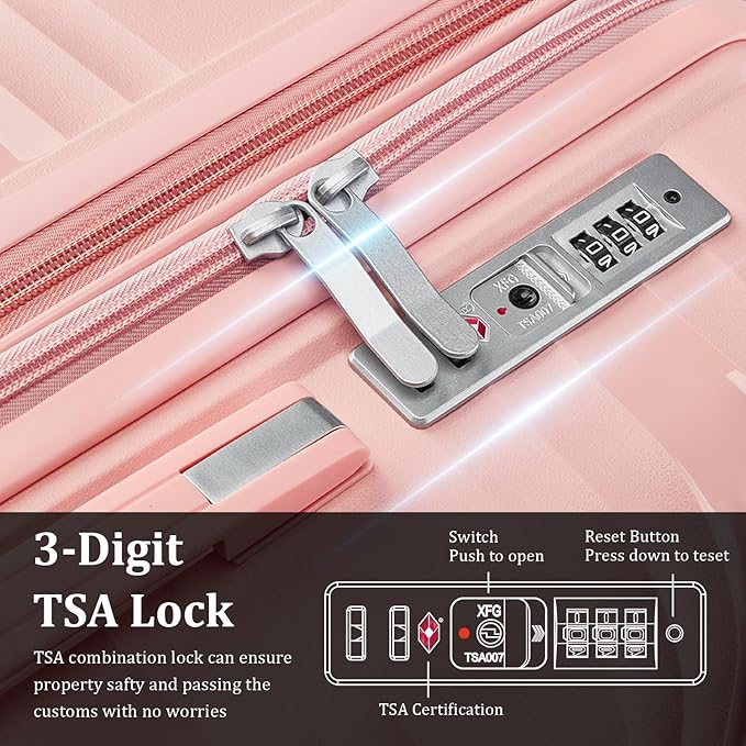 4 Piece Luggage Set PP Hardshell, Expandable Suitcase Set (20/24/28) with 14" Cosmetic Case, Lightweight Spinner Wheels with TSA Lock, Detachable Wheels for Nesting Storage (Pink)