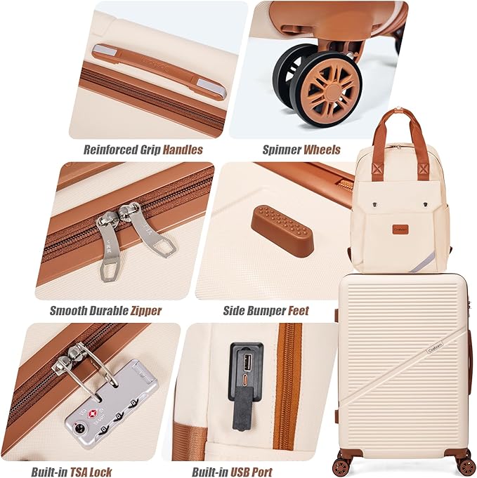 3-Piece Carry On Luggage Set 22x14x9 Airline Approved, 20 Inch Lightweight ABS Suitcases with Wheels and TSA Lock - Durable Waterproof Travel Suitcase Set