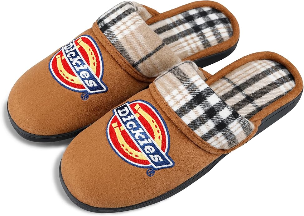 Dickies Men's Slide-on Memory Foam Scuff Slipper With Embroidered Logo - Indoor/Outdoor Sole