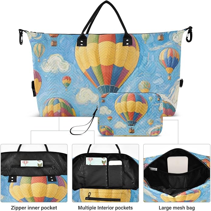 Art Painting Blue Hot Air Balloon Decorative Weekend Bag Sports Gym Bag with Adjustable Strap for Yoga Waterproof bolso de para Hombre
