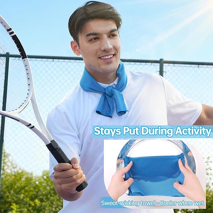 Dual-Action Cooling Neck Wraps, 37”x12” Cooling Towel + 220g Gel Sheet, Neck Coolers for Hot Weather, Ice Pack, Washable Gym Towel (2 Sets)