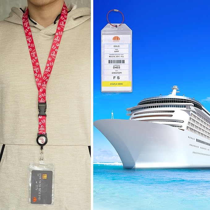 SWATOM Cruise Lanyards 9PCS Retractable Cruise Lanyard for Cruise Ship Cards, Carnival, NCL & Princess 2025 & 2026 Waterproof Luggage Tag Holders Set for with Detachable Badge Holder for ID Cards