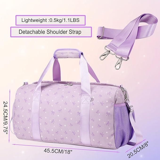 Duffle Bag Dance Dag for Girl Sports Gym Bag Corduroy Overnight Bag Ballet Bag with Shoe Compartment and Dry Wet Pocket.