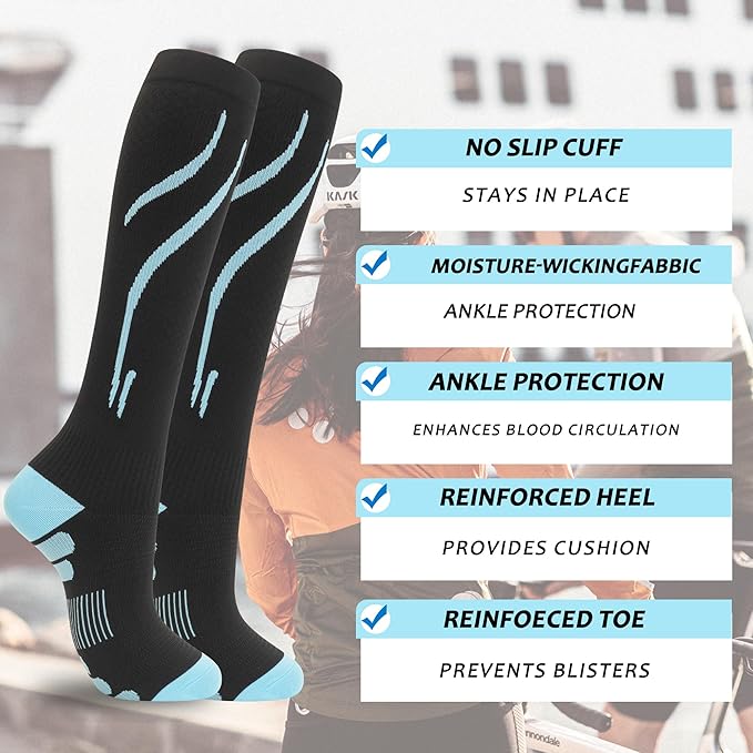 fenglaoda 3 Pairs Compression Socks for Women & Men Knee High Nurse Pregnant Cute Medical Running Travel Athletic