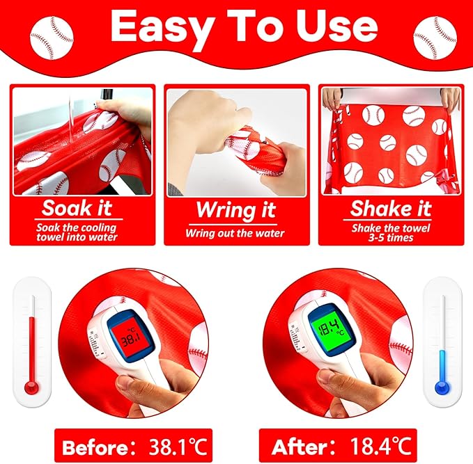 30Pcs Baseball Softball Cooling Towels for Neck and Face 40 x 12 Inch Baseball Sports Team Gifts Microfiber Breathable Workout Ice Towel Sweat Chilly Bulk Neck Wraps for Athletes Gym Camping Red