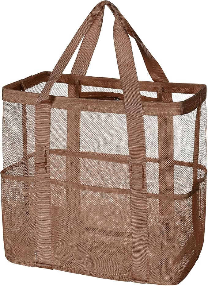 Tavaleu Mesh Beach Bag - Large Beach Tote with Multi Functional Pockets for Family Travel/Vacation