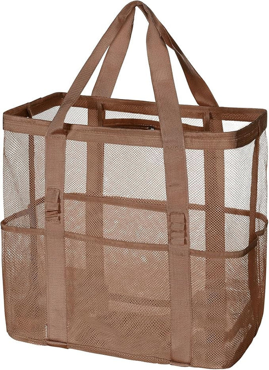 Tavaleu Mesh Beach Bag - Large Beach Tote with Multi Functional Pockets for Family Travel/Vacation