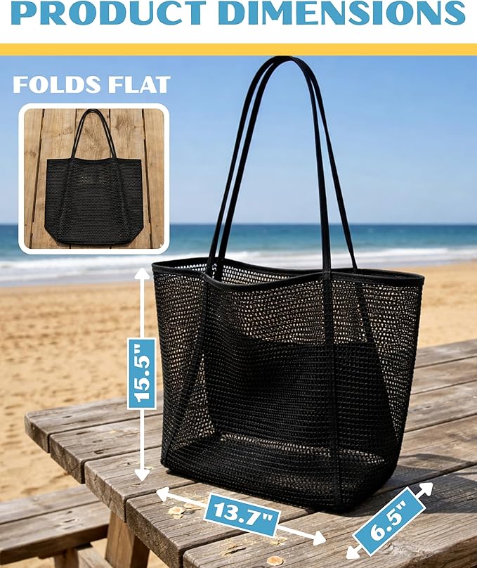 Rave Envy Beach Tote Bag for Women – Waterproof Mesh Tote Bag, Large Capacity Sandproof Beach Bags for Travel
