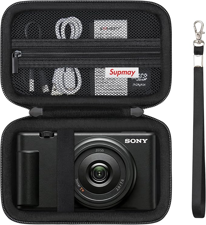 Hard Travel Case for Sony ZV-1F / ZV-1 / ZV-1 II Digital Camera, Vlogger Camera Storage Holder Travel Bag with Zipper Mesh Pocket for Battery Pack, Charging Cable, USB Card, Black