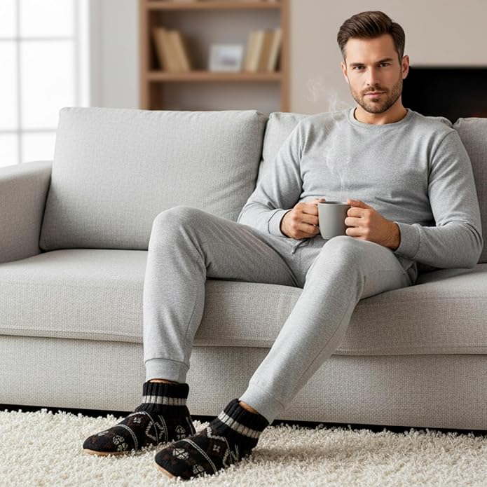 Cozylook Men's Slipper Socks with Grips, Fuzzy Indoor Slippers for Men, Soft Warm Winter Socks with Non-slip Soles