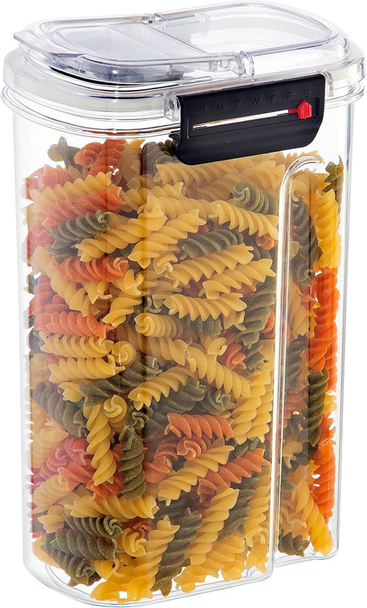 Oggi Easi Grip 57oz Moisture Proof Storage Container, Ultra Clear BPA-Free Sealable Canister, Flip Open Pouring Lid, Date Reminder Slider on Clip, Ideal Cereal Dispenser (57oz / 1.7lt)