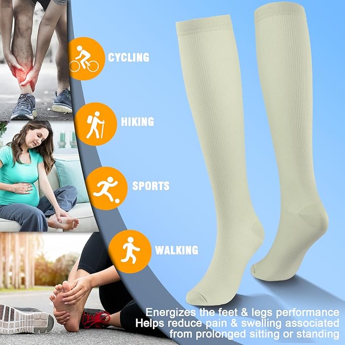 bropite Flora Compression Socks for Women & Men-Knee high 6 Pairs 20-30mmhg Support Running Nurse Travel