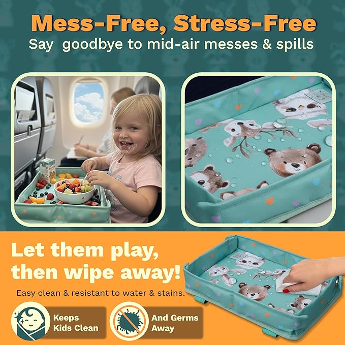 Waterproof Airplane Tray Table Cover – Universal Fit & Easy Setup – Airplane Tray Cover Kids - Use in Buses, Trains, High Chairs I Plane Travel Essentials for Kids 1-5 Years