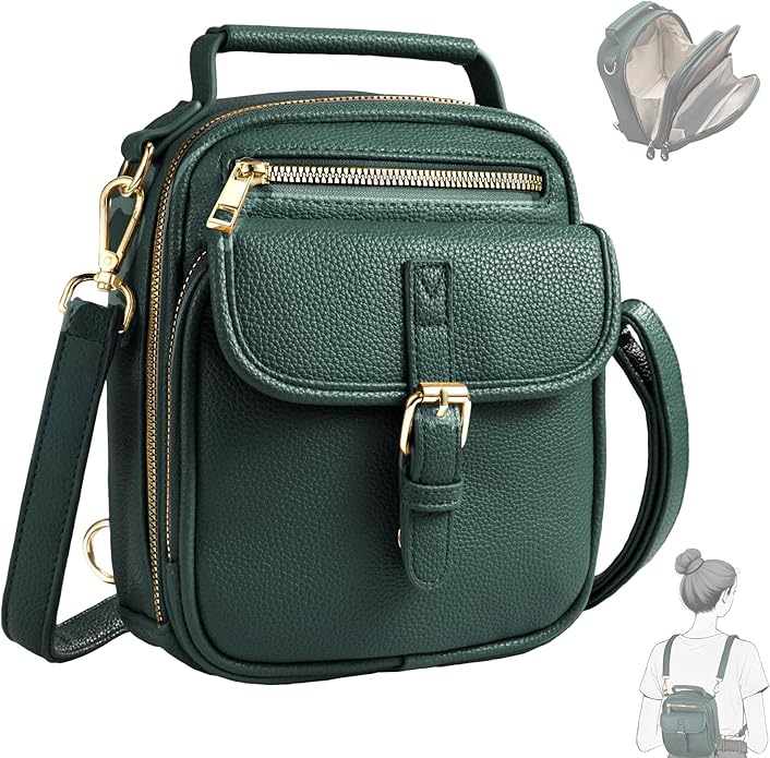Vegan Leather Crossbody Bag for Women with 2 Straps, Small Messenger Bag with Anti Theft Zipper Pocket Vintage Shoulder Bag