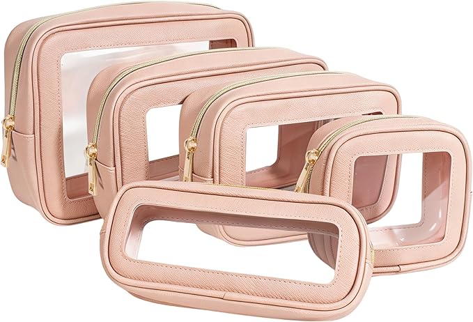 5Pcs Diaper Bag Organizer Pouch Set, Waterproof Travel Clear Makeup Bag Set for Women Small Toiletry Bag Travel Packing Organizer Bags Cosmetic Case with Zipper Compact Car Organizer Bag (Pink Set)