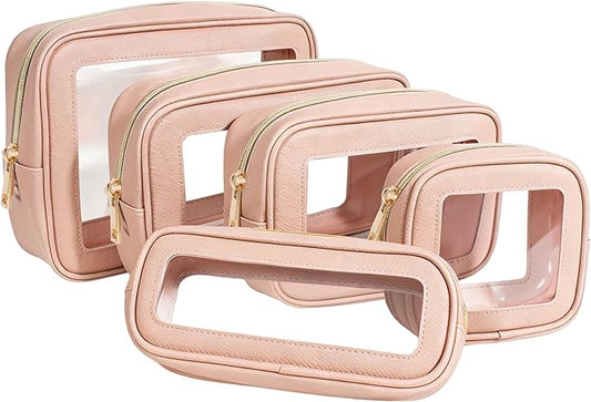5Pcs Diaper Bag Organizer Pouch Set, Waterproof Travel Clear Makeup Bag Set for Women Small Toiletry Bag Travel Packing Organizer Bags Cosmetic Case with Zipper Compact Car Organizer Bag (Pink Set)