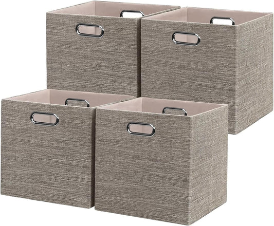 Posprica Storage Basket Bins,12×12 Foldable Storage Cube Boxes Fabric Drawer for Closet Shelf Cabinet Bookcase,4pcs,Coffee