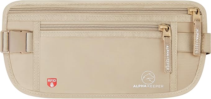 Alpha Keeper Hidden Travel Money Belt - RFID Blocking Waist Wallet & Passport Holder for Women and Men, Anti-Theft Slim Security Pouch