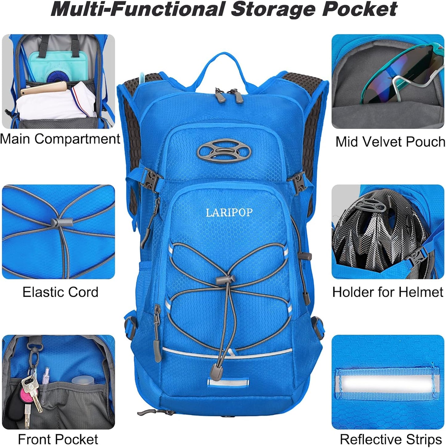 LARIPOP Hydration Backpack, 18L Hiking Backpack with 2L Water Bladder, Lightweight Water Pack for Cycling, Hiking, Biking