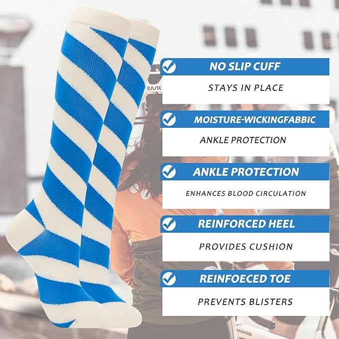 fenglaoda 3 Pairs Compression Socks for Women & Men Knee High Nurse Pregnant Cute Medical Running Travel Athletic