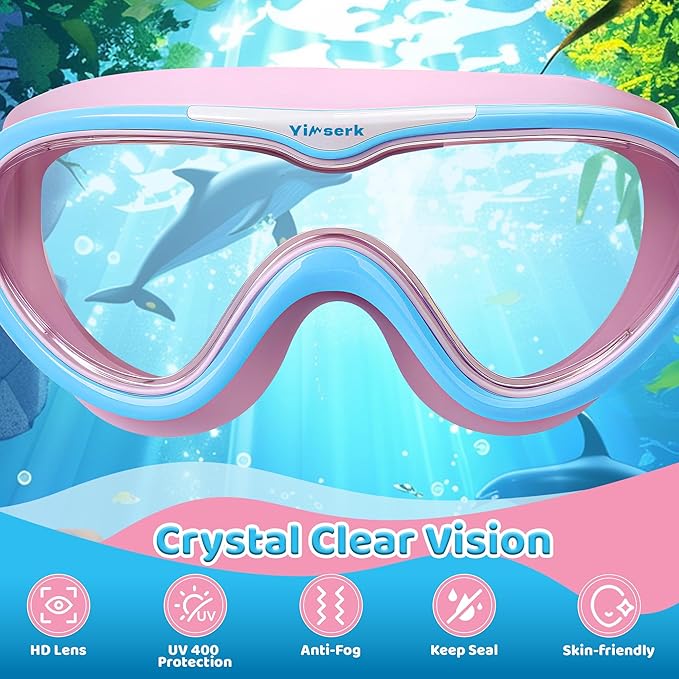 Kids Swim Goggles for Kids 6-14, Anti-Fog & UV400 Lens, Comfortable Silicone Design, Includes Nose Clip & Earplugs