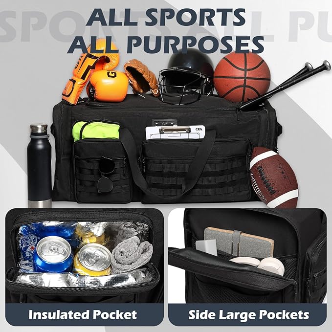 135L Large Duffle Bag, Heavy Duty Duffle Bag for Travel, Extra Large Sports Gym Equipment Bag for Soccer Baseball Basketball Hockey Football, Black