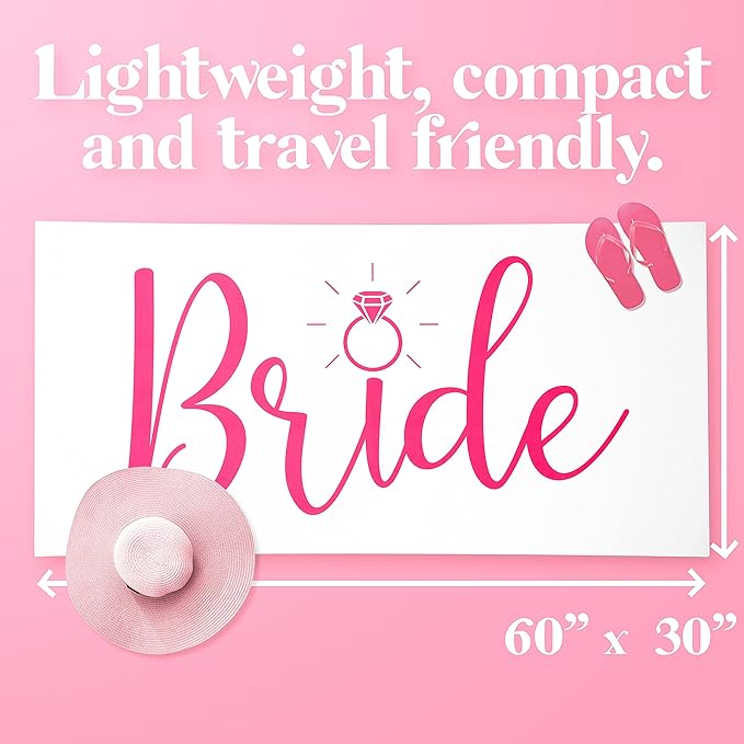 Bride Beach Towel for Honeymoon and Bachelorette Party - Pink Design for Beach Bachelorette Party - Mrs Beach Towel for Bride to Be - Just Married Beach Wedding and Engagement Gift - 60"x30"