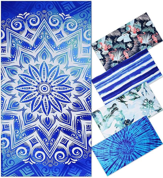 Genovega Oversized Terry Beach Towel 36 x 72 in Soft Extra Large Big Pool Swim Towels for Adults XL Clearance Big Travel Blanket Cruise Vacation Accessories Mandala Blue Essentials Lounge Chair Cover