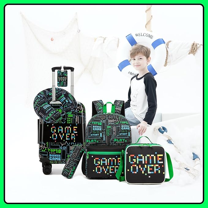 Kid's Luggage Set 5 Piece Suitcase Set 16" Hardside Luggage with Spinner Wheels Boys Carry on Toddler Travel Rolling Luggage Airline Approved