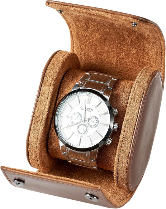 MR.OKAY Single Watch Travel Case-Classic Leather Watch Case With Superb Texture.Portable Watch Roll Or Organizer For Storage And Display.Travel Gift for Men,All Handmade By Leather Craftsmen.