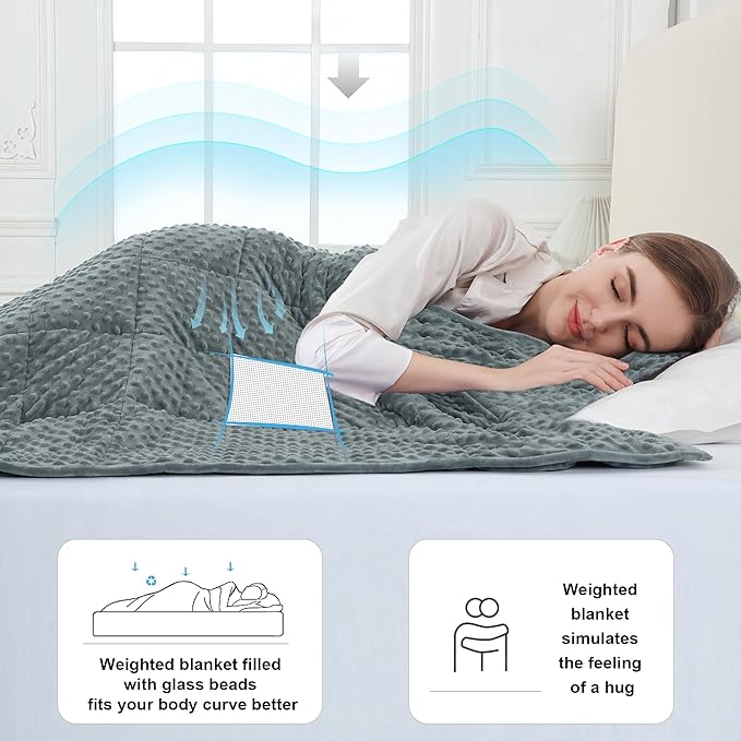 Alomidds Weighted Blanket (60"x80",15lbs Queen Size - Grey), Weighted Blankets for Adults and Kids, Cooling Breathable Soft and Comfort Minky, Heavy Blanket Microfiber Material with Glass Beads