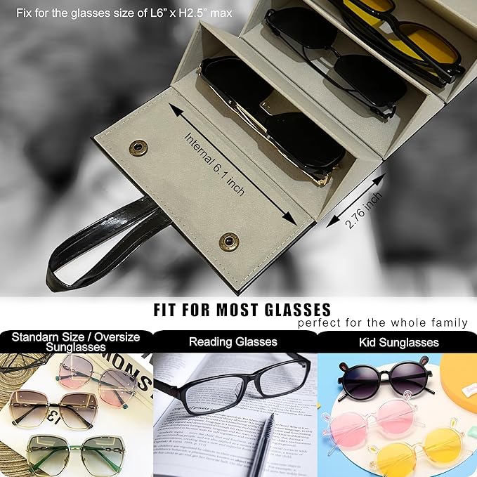 Longjet Sunglasses Organizer Travel Glasses Case 5 Slots Multiple Pairs Eyeglasses Storage Box Hanging Eyewear Holder