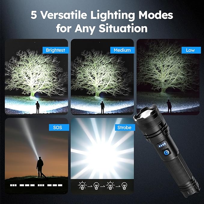 THY TRY Rechargeable LED Flashlight 2-Pack, 90000 High Lumens Super Bright Handheld Flashlights, 5 Modes & Adjustable Focus, High Powered Handheld Flashlight for Home Camping Outdoor Night Work