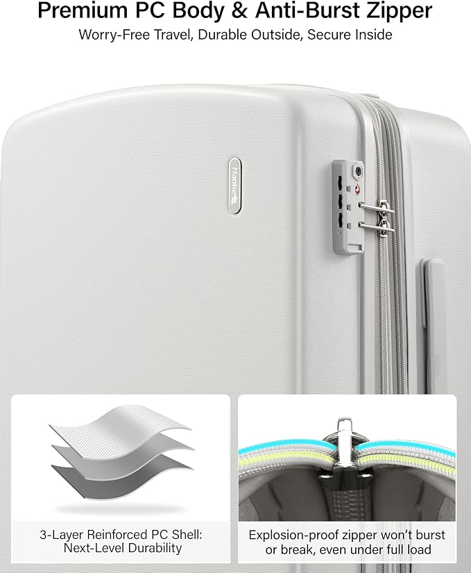 Hanke Expandable Luggage Sets 2 Piece, 20 Inch and 28 Inch Luggage Sets with Spinner Wheels, Durable PC Hard Shell Rolling Suitcase with TSA Lock for Travel (20/28 Inch, Smoke White)