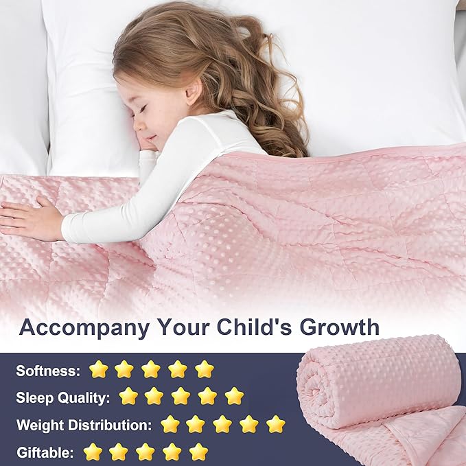 Alomidds Weighted Blanket, Luxury Velvet Weighted Blankets for Adults and Kids,Warm and Breathable Soft and Comfort Minky, Cute Heavy Blanket with Premium Glass Beads (41"x60" 7LBS, Pink)
