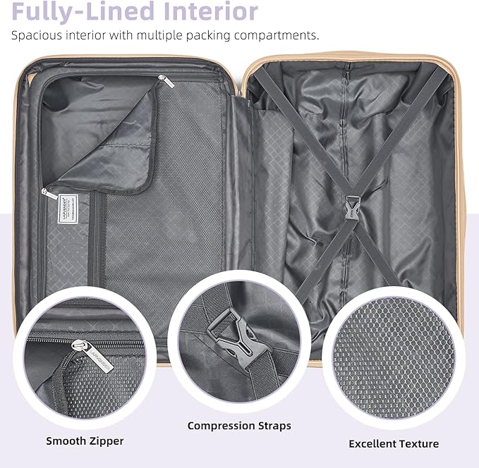 LARVENDER Luggage Sets 3 Piece Expandable Carry on Luggage 22x14x9 Airline Approved Hardshell Suitcase with Wheels TSA Lock, Lightweight Suitcase Set for Women with Travel Backpack, Lavender