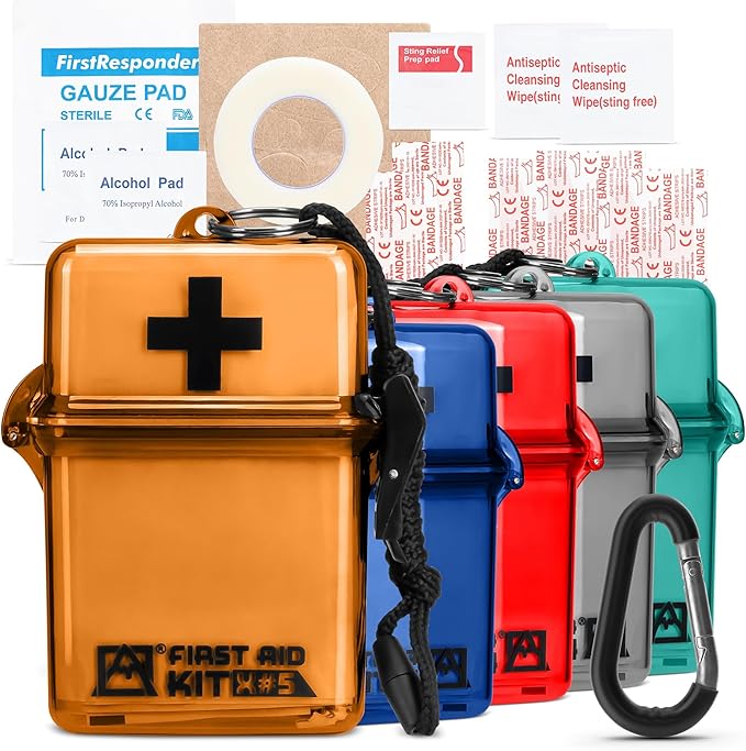 Avalanche Mini First Aid Kit, 30 Pcs Emergency Supplies Kit in Waterproof Case for Home, Car, Travel, Sports or Camping, First Aid Kit in Hard Case & Carabiner, Orange