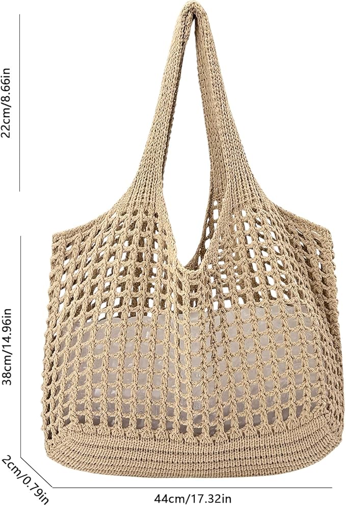 ENBEI Women Foldable Beach Tote, Washable Lightweight Beach Bag, Eco-Friendly Knit Shoulder Purse for Travel/Shopping/Gifts
