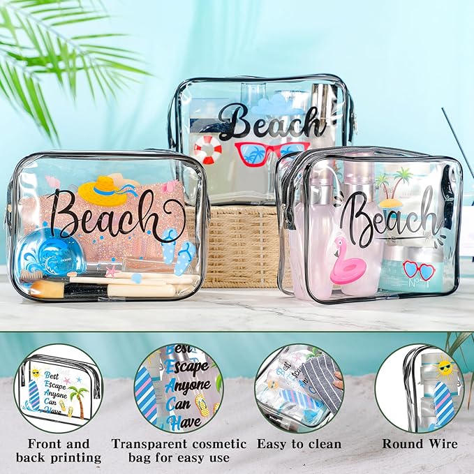 Cunno Makeup Bags Gifts for Women Teacher Beach Cruise Swim Nurse Dance Happy Graduation Gift Survival Kit Clear Cosmetic Bags PVC Waterproof Travel Toiletry Handbags Purses Organizer(Beach Style)