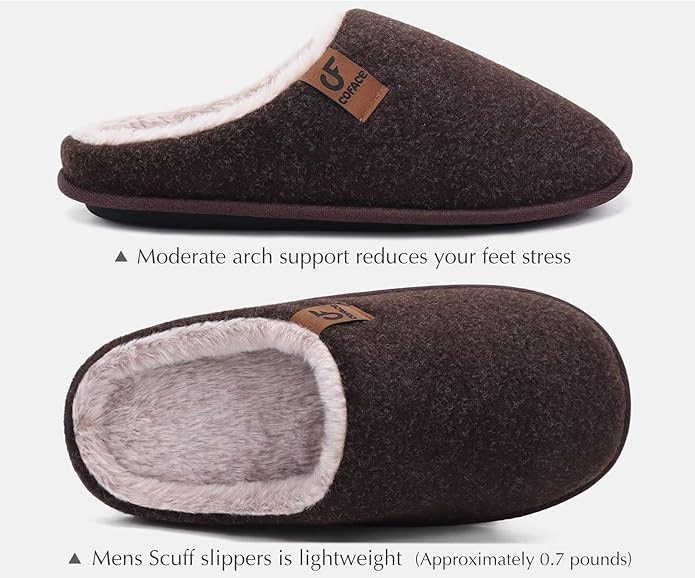 COFACE Mens Cozy Memory Foam Scuff Slippers Casual Slip On Warm House Shoes Indoor/Outdoor Sandal Slippers With Arch Support Rubber Sole Size 7-15