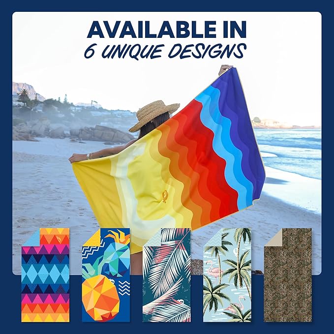 SUN NINJA Quick Dry Towel - Microfiber Beach Towel - Lightweight & Compact for Beach, Travel, Pool, Yoga, Camping - 63x32 inch XL, Large Absorbent, Sand Free Swim Towels for Adults & Kids (Pack of 2)