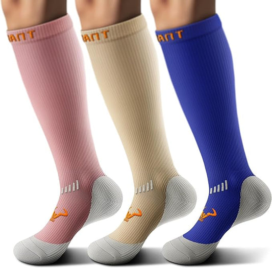 BULLIANT Compression Socks 3Pairs-15-20mmHg Circulation Support Men Women Hiking Sports Recovery-Upgraded Wicking Tech