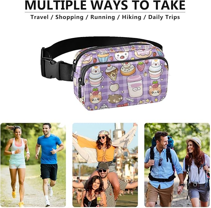 Kawaii Cat Milk Cake Fanny Pack for Women Men Water Resistant Fashion Waist Packs with Adjustable Strap Belt Bag for Travel Workout Jogging Hiking 21219074