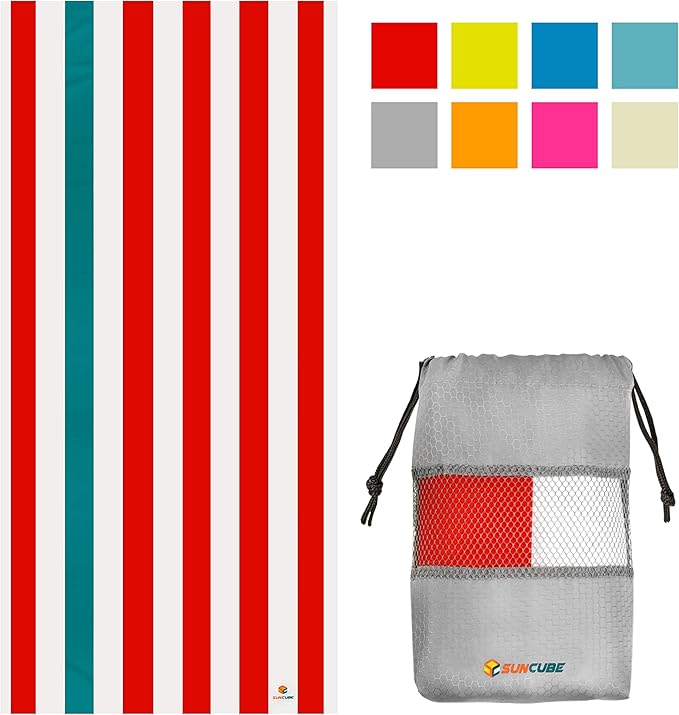 SUN CUBE Microfiber Beach Towel, Quick Dry Sand Free Beach Towel, Lightweight Compact Travel Swim Towel for Pool, Camping, Sand Resistant Packable Adult Towel - Red 78x35 Inches