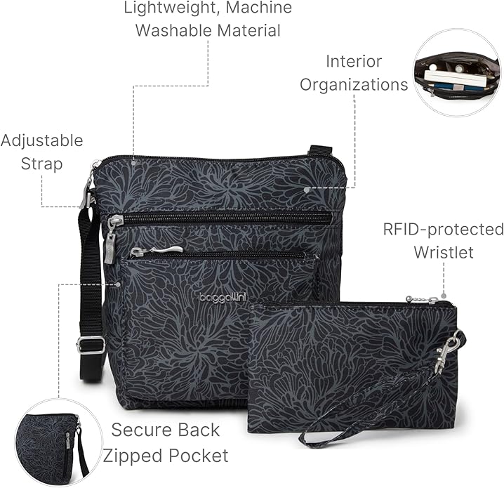 Baggallini Pocket Crossbody Bags for Women 8x8 Small Lightweight Durable Water-resistant Travel Purse W/Rfid