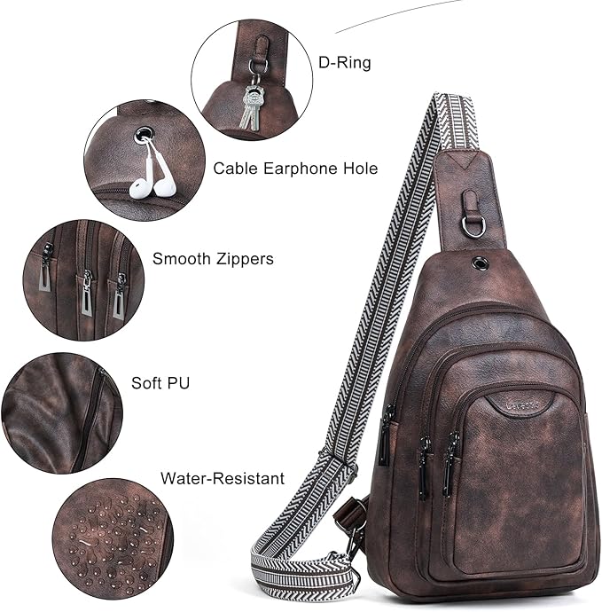 10L Crossbody Sling Bag for Women Men Anti Theft Cross Body Fanny Pack Belt Bag Purse Gifts for Women Faux Leather, Coffee